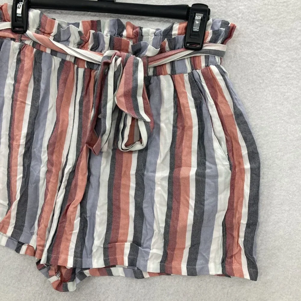 Hollister Womens Size L Red Striped Ultra High Rise Belted Shorts Stretch Fabric